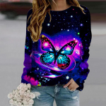 S&uuml;giss&uuml;gis naiste moe kaelusega pikkade varrukatega T-s&auml;rk avarate riietega Sinine Love Butterfly Print T-s&auml;rk t&uuml;drukutele Street XS tumesinine v&auml;rv