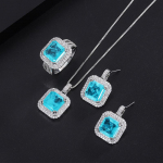Kalliskivist kaelakee Micro Diamond Simulation Paraiba Blue Square Stud K&otilde;rvar&otilde;ngad Ripats Ring