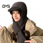 Naiste talvine integreeritud m&uuml;ts ja sall paks soe polsterdatud tuulekindel k&otilde;rge elastsusega t&auml;ielik kaitse v&auml;listingimustes reisimiseks k&uuml;lma ilmaga m&uuml;ts tumehall v&auml;rv