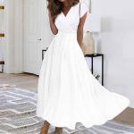 Naiste pikk kleit Maxi kleit vabaaja kleit Sifonki kleidid Swing kleit &uuml;hev&auml;rviline vabaaja t&auml;iskasvanud &otilde;ues igap&auml;evane kohting Voldis l&uuml;hikeste varrukatega V-kaelusega kleit XXL