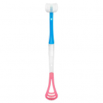 Keelepuhastusvahend ergonoomilise disainiga multifunktsionaalne silikoonist ilma l&otilde;hnata pika varrega hambahari t&auml;iskasvanutele roosa