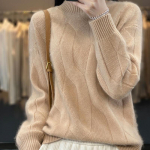 Naiste pulloverid s&uuml;gis/talvine Kvaliteetne pehme meriinovillane poolk&otilde;rge kaelus ja paks ka&scaron;miirist sviiter S khaki