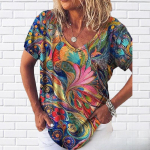 Abstract Maalimine T-s&auml;rk muster Graffiti Print V-kaelusega Basic Top Naiste s&auml;rk Lahti moodsad naiste T-s&auml;rgid 5XL