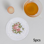 5 Drink Coasters Featuring Hollow Lace Design, Diameter 12 cm for Office and Party beež