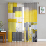 Must Valge Ebaregulaarne Geomeetria L&auml;bipaistvad Kardinad Elutoa Kaunistamiseks T&uuml;ll Voile Organza Akknakardinad K&ouml;&ouml;ki Magamistuppa W135 x H115cm x1&Grommet Top yellow