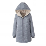 Women's fashion and leisure geometric wave hooded lamb's wool thickened warm cotton coat medium-length jacket cotton clothing L armee roheline v&auml;rv