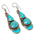 Natural Tibetan Turquoise Gemstone Handmade Jewelry Earring 2.09 w6v48