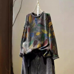 Talv S&uuml;gis Vintage Tr&uuml;kiga Naiste Korea Mood Pikkade Varrukatega Pullover Kampsun Naiselik Hea Kvaliteediga Pehme Vabaaja Lahtine Kudum Topid one size kohv