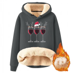 Women's fashionable hooded Christmas print and fleece warm loose pullover hoodie XXL