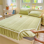 Milk Velvet voodi seelik 3-osaline tepitud paksendatud soe libisemisvastane korall-flanell voodikate 200 x 220cm roosa