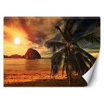 Tapeet Palmid Troopiline Meri P&auml;ikeseloojang 100x70 sinine