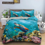 3D Merikilpkonna Voodipesukomplekt Ps&uuml;hhedeelne Loom Tekikott Voodikatted &Uuml;hekohaline Kahekohaline T&auml;issuuruses Kuninganna Kuningas Pol&uuml;ester Tepikott 70x133cm 2pcs