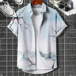 Lihtne meeste s&auml;rk 3D-tr&uuml;kiga retromoodne &uuml;laosa, mis on lahtine, iga p&auml;ev vaba, l&uuml;hikeste varrukatega s&auml;rk, mugav meeste riided M