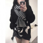 Gooti pealuud kampsun Grunge Tume esteetika Kootud kampsun V-kaelus Harajuku Lai Moh&auml;&auml;rist kampsun Emo Alt Kudumid Y2k M must