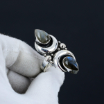 Lanradoriidist Kalliskiviga Reguleeritav 925 Sterling H&otilde;bedast S&otilde;rmus - Sobib USA suurustele 6 kuni 10 - K&auml;sitsi Valmistatud Boho Ehted Naistele ja Meestele, Valentinip&auml;eva Kingitused Adjustable sinine
