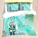 Hatsune Miku Anime 100% pol&uuml;ester voodipesukomplekt tekikottide komplekt tr&uuml;kitud koomiks kodukujundus US Twin(172x218cm)