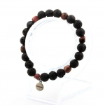 Pierres et Min&eacute;raux. Bracelet Rhodochrosite du Br&eacute;sil + Perles Lave 8 mm. Fabriqu&eacute; en France.