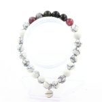 Pierres et Min&eacute;raux. Bracelet Perles Emeraude de Zambie + L&eacute;pidolite + Obsidienne Flocon de Fabriqu&eacute; en France.