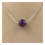 Pierres et Min&eacute;raux. Collier 1 perle Am&eacute;thyste 8 mm Chaine en acier inoxydable.