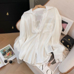 Valged pikkade varrukatega pluusid Naiste riided Patchwork Pits Moodsad s&auml;rgid Vaata l&auml;bi Suured seksikad topid XXL valge