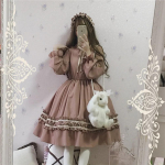 Retro Sweet Lolita Kleidid Vintage Retro Peokleit Vibu N&ouml;&ouml;pidega Armas Cosplay Kleit One Size khaki