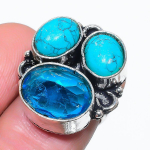Swiss Green Opal, Turquoise Handmade 925 Sterling Silver Ring Size 5 g2s40