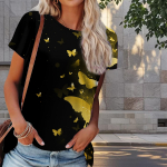 Naiste suvine T-s&auml;rk liblikaprindiga retromoe l&uuml;hikeste varrukatega t-s&auml;rgid vabaaja tr&uuml;kitud topid XS sinine