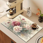1 tk Kummist Kuivatusmatt Mitmek&uuml;lgse Lillemustriga Kohvikule, Restoranile, K&ouml;&ouml;givaibale, Lauan&otilde;udele, Vastupidav Diatomiitmuld Lauamatt, Lemmikloomamatt, Kohvitarbed 40*50