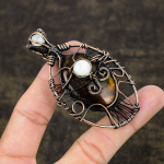 Fire Labradorite, Moonstone Copper Wire Wrap Jewelry Pendant 2.95 r1k33