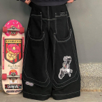 Unisex Y2k &Uuml;legabariidilised Mustad Naiste Teksap&uuml;ksid Vintage Lai Jalg Tikandiga Denim P&uuml;ksid Grunge Hip Hop Stiil Streetwear L&otilde;dvad Teksap&uuml;ksid S