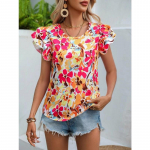 Naiste moe vabaaja suve kevadlillemustriga l&uuml;hikeste varrukatega pluusid ja s&auml;rgid L sinine