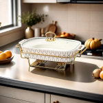 Mitmeotstarbeline lainelise mustriga keraamiline pajaroog rauast raamiga, kahe k&otilde;rva ja kalaplaadiga suppipott