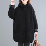 Talvine Korea lahtine lambavillane mantel naiste paksendatud puuvillane jakk naiste kapuutsiga mantel naiste soe pikk parka &uuml;lejope XXXL must