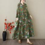 Suurused Naiste Vintage Puuvillased Lillelised Kleidid Vabaaja L&otilde;dvad Pikad Kevad-Suve Kleidid Elegantne Kapuutsiga Linane Kleidid One Size
