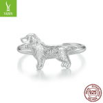 &Otilde;rn Tekstuuriga V&auml;ike Kuldne Retriiver Avatud S&otilde;rmus Meestele Ja Naistele, Armas Loomakutsikas 925 Sterling H&otilde;bedast S&otilde;rmus Adjustable opening (8 US size)