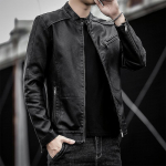 S&uuml;gis- ja talvine meeste vabaaja nahktagi Meeste vedurjakk Korea versioon Lihtne noorte meeste Pu-nahkjakk &otilde;huke samet 7XL must