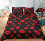 Reaktiivtr&uuml;kiga Seksikad Punased Huuled Tekikoti Komplektid Puuvill Puhtvalge Taustaga Voodipesu Komplekt &Uuml;he- v&otilde;i Kahekohalise Voodi Komplektikate DropShip D EU single(135x200cm)
