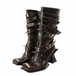 2024 Wasteland Style Vintage P&uuml;ksis&auml;&auml;red Western Boot Must P&otilde;lv K&otilde;rged Saapad Naiste Pruunid Maillard Needid Punk Talvekingad 35 must