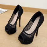 Mood Liyke Moodne Disain Tikand V&otilde;rk Platvormkingad Naistele Seksikad Slingback Madal Avatud Varbaosa Roosa K&otilde;rged Kontsad Pulmapeo Kingad 34 must