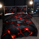 Geomeetriline Punane 3D Kuubikuga Tekikott Komplekt Hingav Koguhooaja Voodipesu Padjap&uuml;&uuml;ridega Digitaaltr&uuml;kiga Kootud Kangas Kodu &Uuml;hiselamu Sisustus 173X218cm black