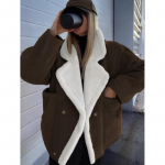 Naiste lahtise l&otilde;ikega soe vintage shearling mantel s&uuml;giseks/talveks Paks kohev liitmine Suure rev&auml;&auml;riga mantlid Daamide t&auml;navajakid M