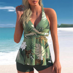 Suures suuruses naiste lillelised Tankini Tummy Control ujumisriided, &uuml;laosas, retrotr&uuml;kiga ujumistrikoo, kaheosaline supelkost&uuml;&uuml;m 5XL roheline