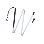 Aluminum Four-Section Folding White Cane with Two Tips for the Visually Impaired and Blind (Black Grip, 130 cm)