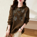 Pusa naistele Puuvillast Suurem Kapuutsiga Fliis Paksustatud Lai &Uuml;mara kaelusega Vabaaja Pullover Pikkade varrukatega Top Pusa XXL