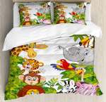 Laste voodipesukomplekt magamistoa voodi kodu jaoks Multifilm Safari Aafrika Loomad Ujuvad tekikoti, tekikatte ja padjap&uuml;&uuml;ri sees 180*220cm 3pcs