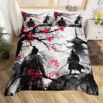 Jaapani Samurai Voodipesu Komplekt T&auml;issuuruses Kirsipuude Tekikate Punane P&auml;ike Hokusai Tekikate Fuji M&auml;gi Tekikate EU Single(135*200cm)3pcs