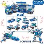 700 tk 8in1 Linnapolitsei veoautod Ehitusplokid Politseinik Robot Auto Helikopter Modellklotsid M&auml;nguasjad lastele