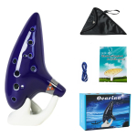 Uus Ocarina 12 auguga Alto C keraamiline Piccolo, Muusikainstrument, Kingitus lastele ja t&auml;iskasvanutele koos aluse, noodiraamatu ja kaelapaelaga koti blue