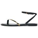 Zara PU Vintage Avatud Varba Detailiga Lamedad Sandaalid Naiste sandaalid Must 1620610800 38