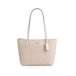 Coach Fiona 24 Br&auml;nditr&uuml;kiga Metallist Logoga T&otilde;mblukuga Kotit&auml;is Ostukott K&auml;ekott Naiste tote Liivakollane Kriidivalge CBT18-IMXDM Basic Set (Bag+Dust Bag)